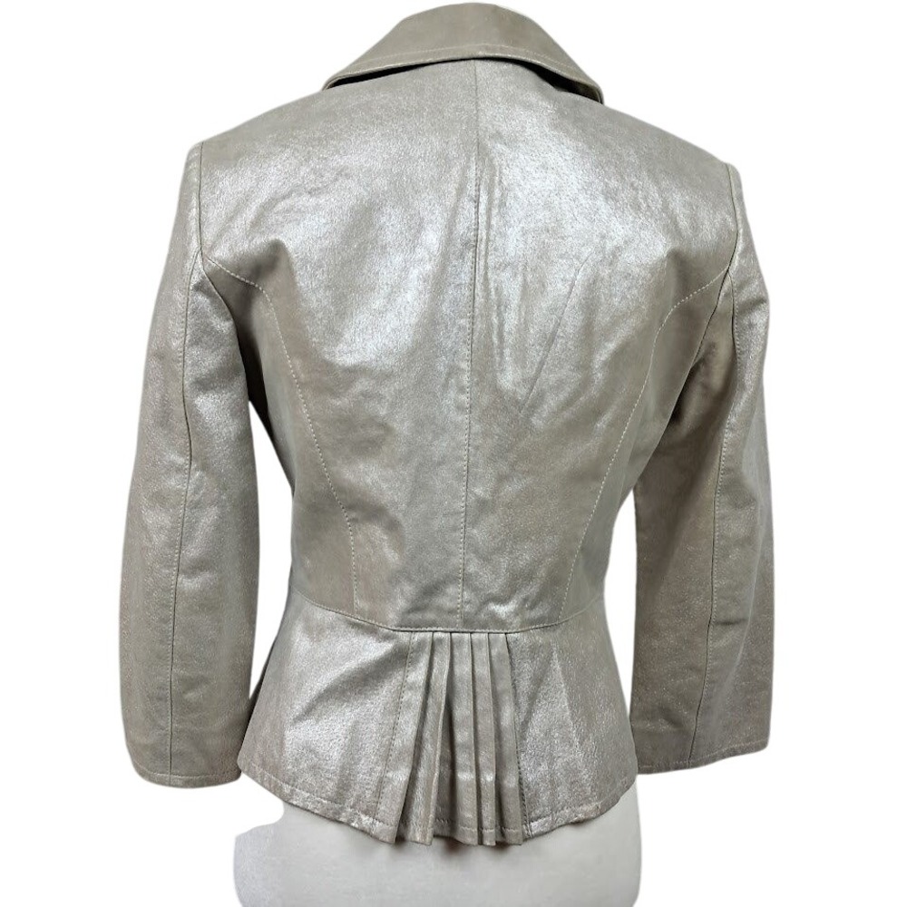 WORTH 2 Women's Leather Metallic Silver‎ Blazer Jacket Pleated Back Y2K Glam